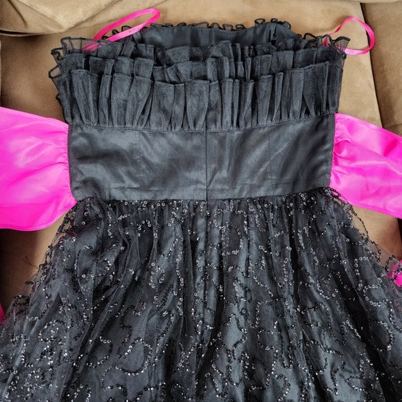 Betsey Johnson Black Sequined Dress Y2k Pink Bow Size 4 - like new - Picture 5 of 7